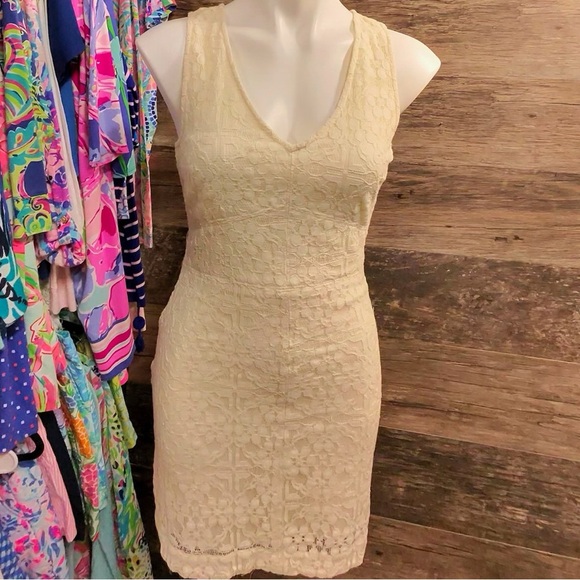 Hollister Cream Sheath Lace Midi Dress V-Neck Juniors size 3 - Picture 1 of 12